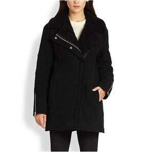 Theory Datyah Wool Shearling Lamb Coat Black Size Medium